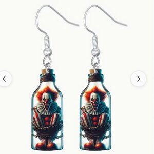 ❤️PENNYWISE CLOWN BOTTLE DROP & DANGLE HALLOWEEN HORROR EARRING - FACTORY SEALED